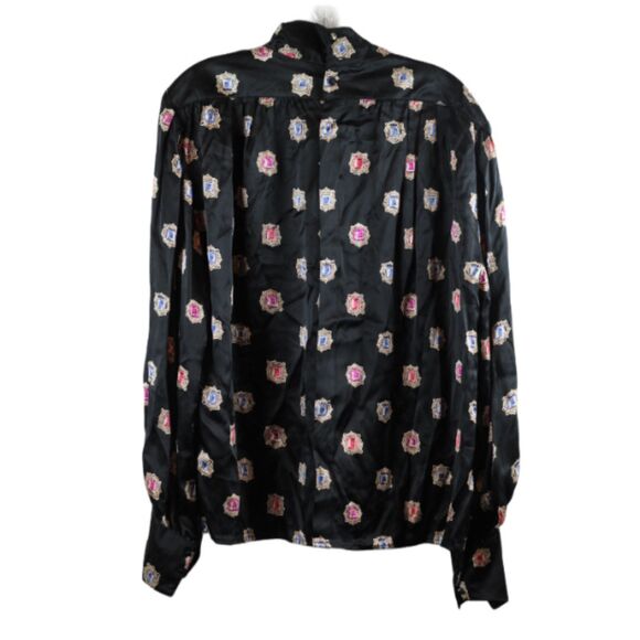 Gray Rose Black Women's Dress Top Blouse Collared Back Button Closure 12 059 - Picture 1 of 6